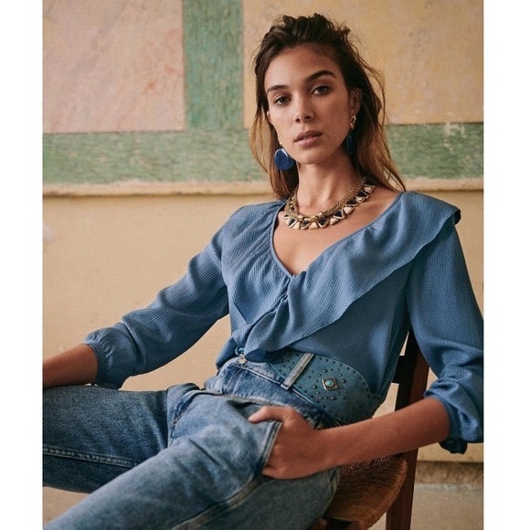 Sezane Priscille Silk Blouse Sz 38 - Picture 4 of 9